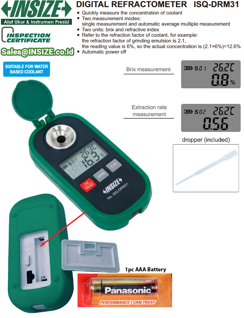 INSIZE ISQ-DRM31 Digital Refractometer (Battery, Brix & Refractive